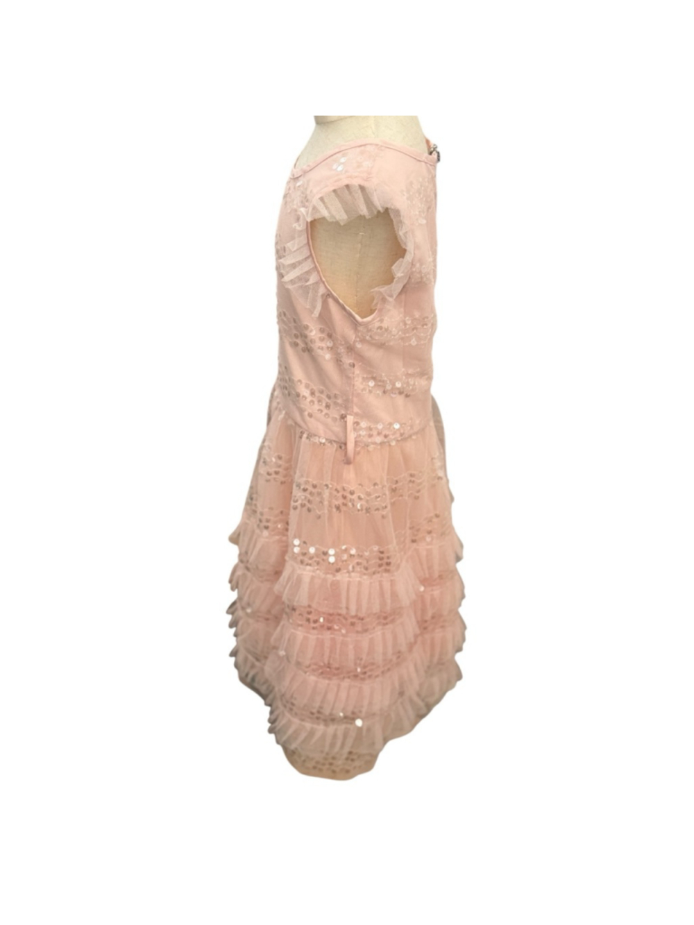 Hannah Banana Pink Sequin Tulle Party Dress Girls Size 7 - Picture 3 of 5